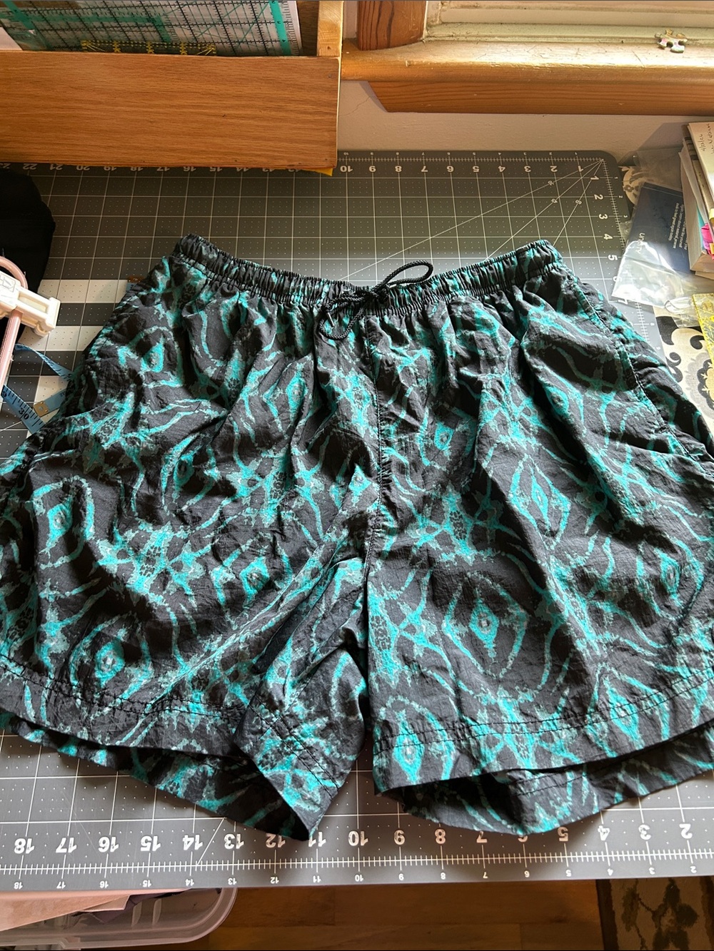 Nike Black & Teal Patterned Athletic Shorts